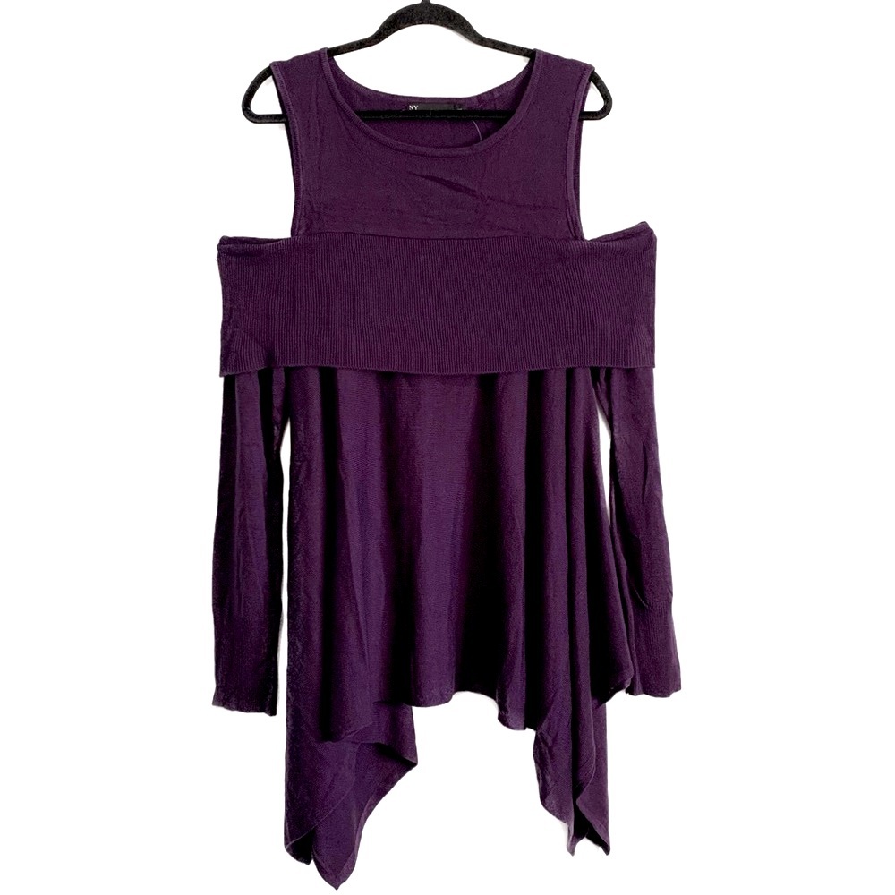 New York & Company Cold Shoulder Asymmetrical Knit Sweater